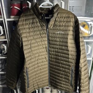 Eddie Bauer EB650 Down Puffer Jacket Mens XL Brown Full Zip Packable